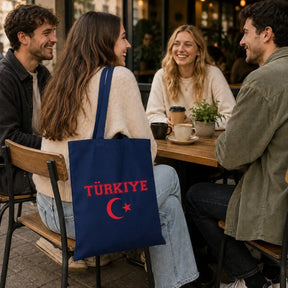 LIEBTASTISCH® Baumwolltasche Türkiye - Türkei Flagge Trikot Tasche Beutel Fanartikel - Stofftasche für Fans mit Fahne bedruckt - Baumwolltaschen - Schwarz - {FARBE}