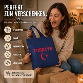LIEBTASTISCH® Baumwolltasche Türkiye - Türkei Flagge Trikot Tasche Beutel Fanartikel - Stofftasche für Fans mit Fahne bedruckt - Baumwolltaschen - Schwarz - {FARBE}