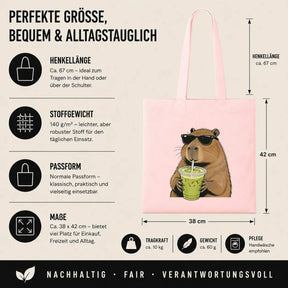 Baumwolltasche - Capybara mit Matcha Getränk Rosa