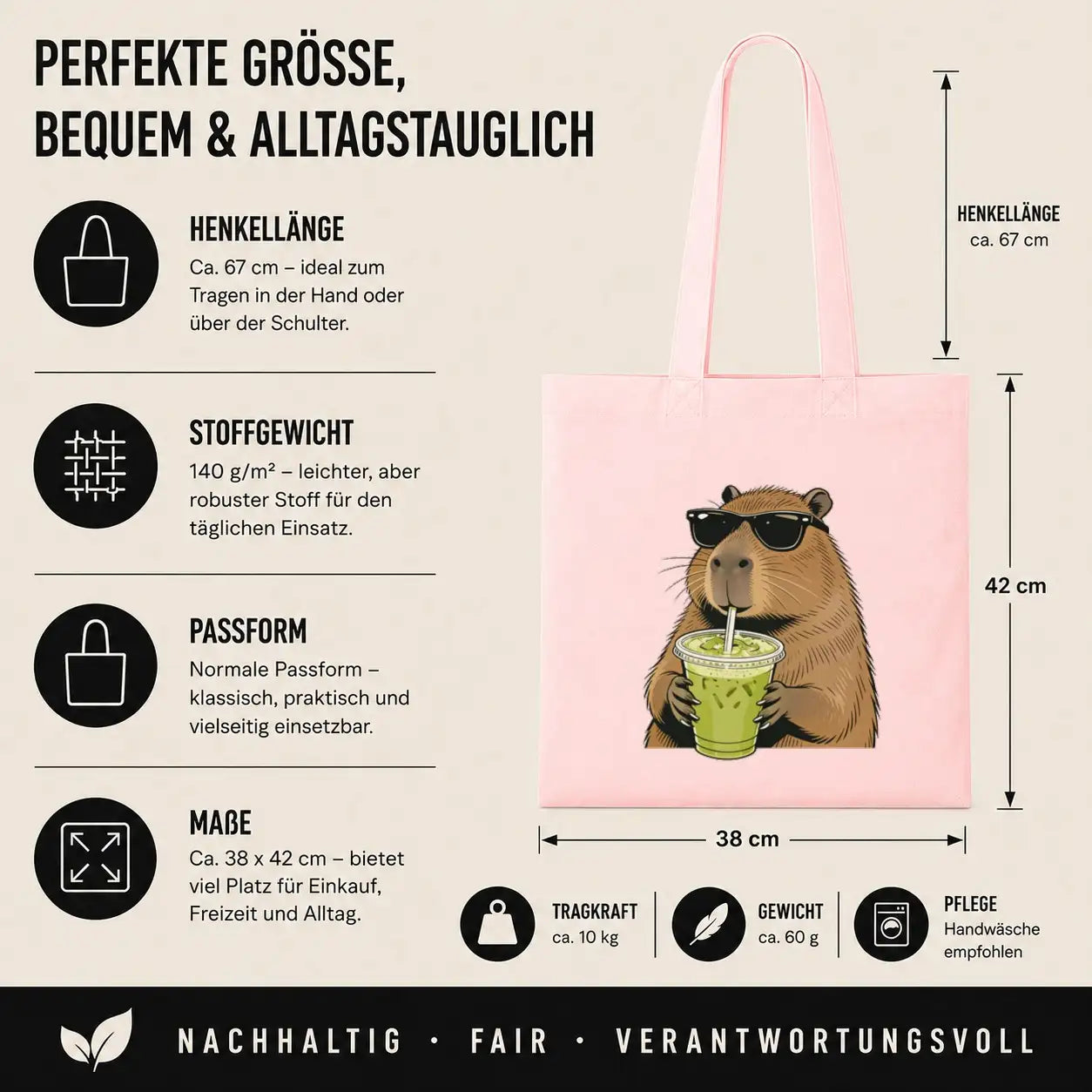 Baumwolltasche - Capybara mit Sonnenbrille Getränk