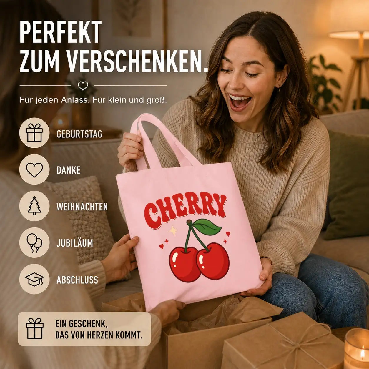 Baumwolltasche - Cherry Kirschen Motiv