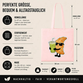 Baumwolltasche - Croissant mit Sonnenbrille Getränk
