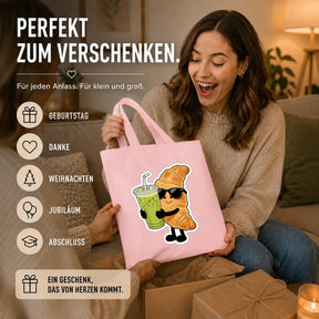 Baumwolltasche - Croissant mit Sonnenbrille Getränk