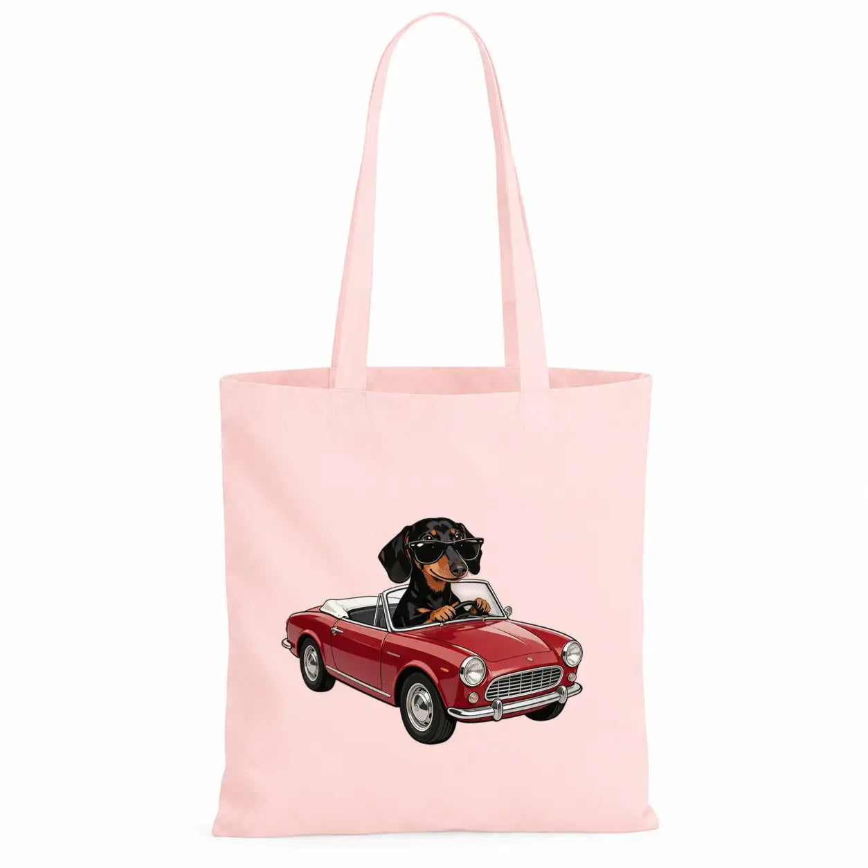 Baumwolltasche - Dackel mit Sonnenbrille im Auto