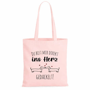 Baumwolltasche - Du bist mir direkt ins Herz gedackelt!