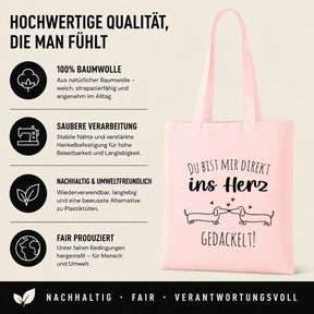 Baumwolltasche - Du bist mir direkt ins Herz gedackelt!