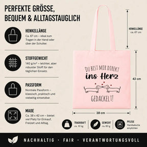 Baumwolltasche - Du bist mir direkt ins Herz gedackelt!