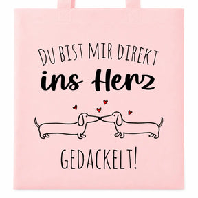 Baumwolltasche - Du bist mir direkt ins Herz gedackelt!