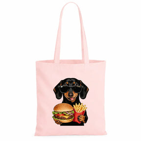 Baumwolltasche - Dackel Sonnenbrille Burger Pommes