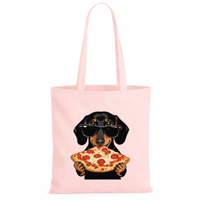 Baumwolltasche - Dackel mit Sonnenbrille Pizza