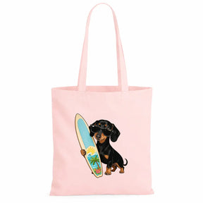 Baumwolltasche - Dackel mit Surfbrett