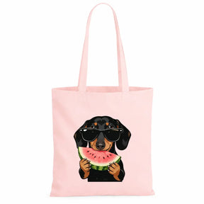 Baumwolltasche - Dackel mit Sonnenbrille Wassermelone