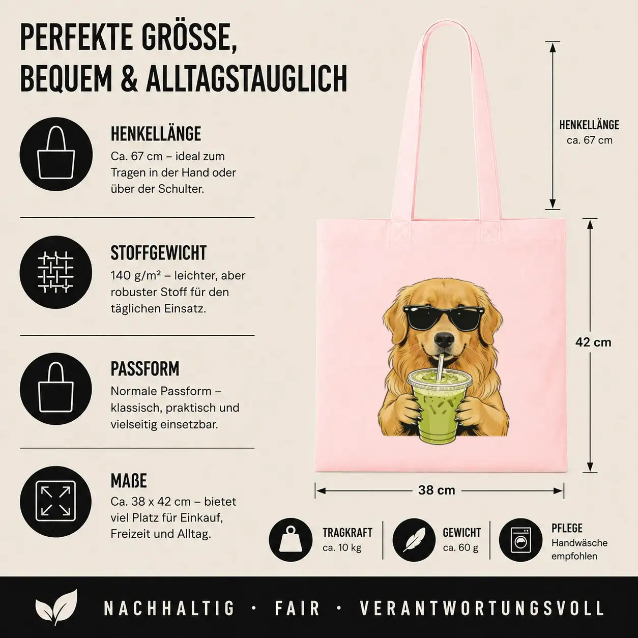 Baumwolltasche - Golden Retriever mit Sonnenbrille
