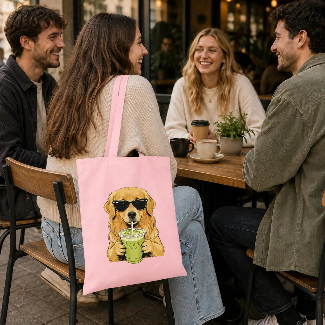 Baumwolltasche - Golden Retriever mit Sonnenbrille