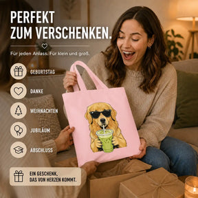 Baumwolltasche - Golden Retriever mit Sonnenbrille