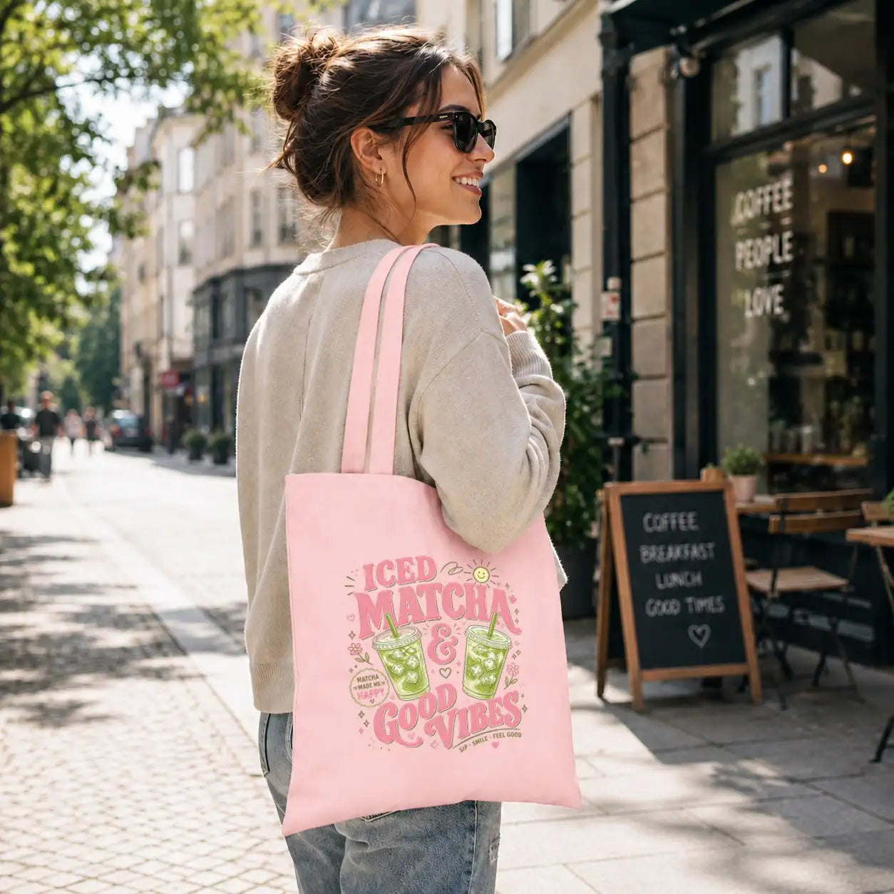 Baumwolltasche - Iced Matcha & Good Vibes Matcha made me happy Sip · Smile · Feel good