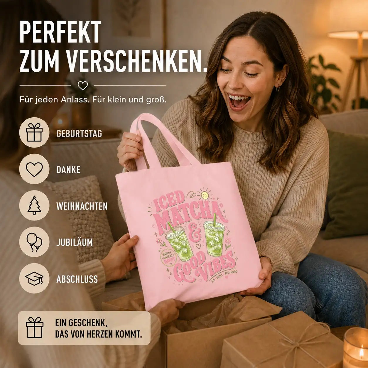 Baumwolltasche - Iced Matcha & Good Vibes Matcha made me happy Sip · Smile · Feel good