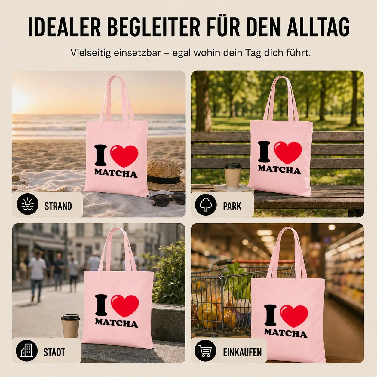 Baumwolltasche - I ❤ Matcha