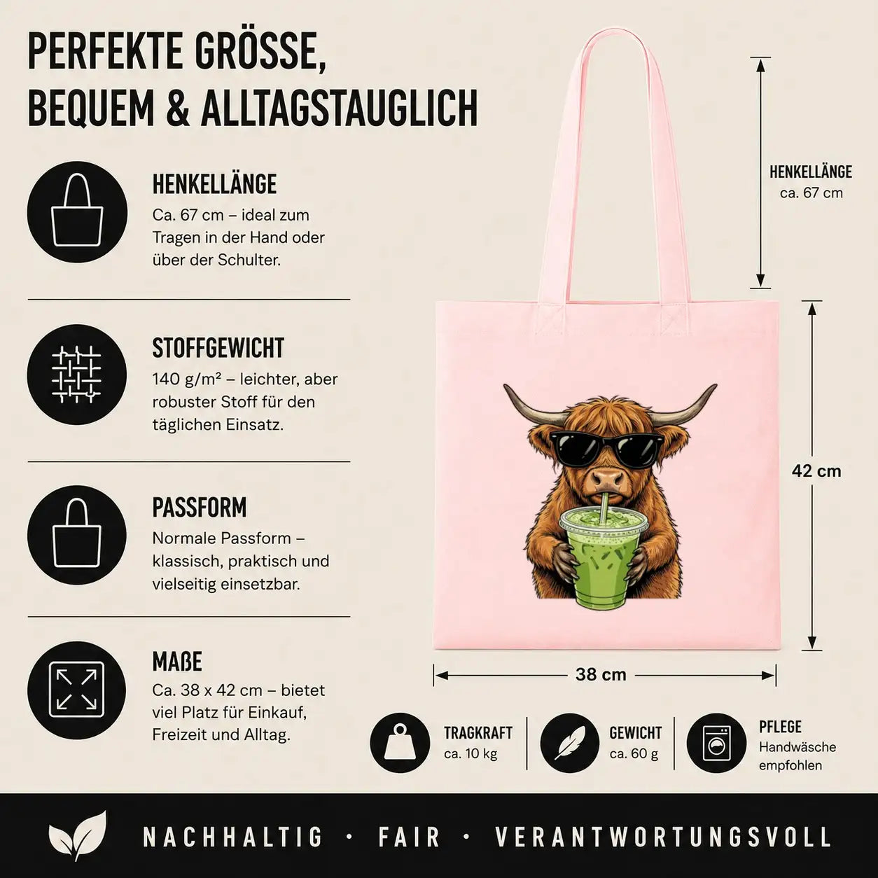 Baumwolltasche - Highland Rind mit Sonnenbrille