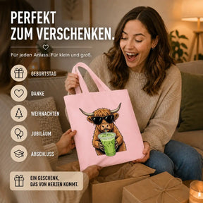 Baumwolltasche - Highland Rind mit Sonnenbrille