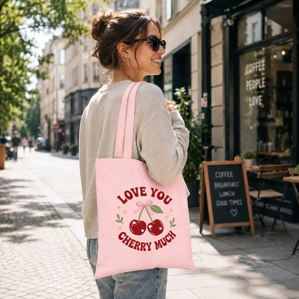 Baumwolltasche - Love You Cherry Much Rosa