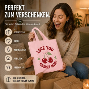 Baumwolltasche - Love You Cherry Much Rosa