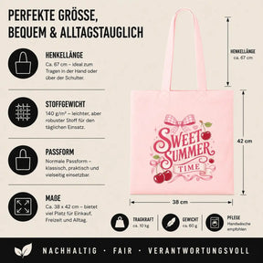 Baumwolltasche - Sweet Summer Time Rosa mit Kirschen
