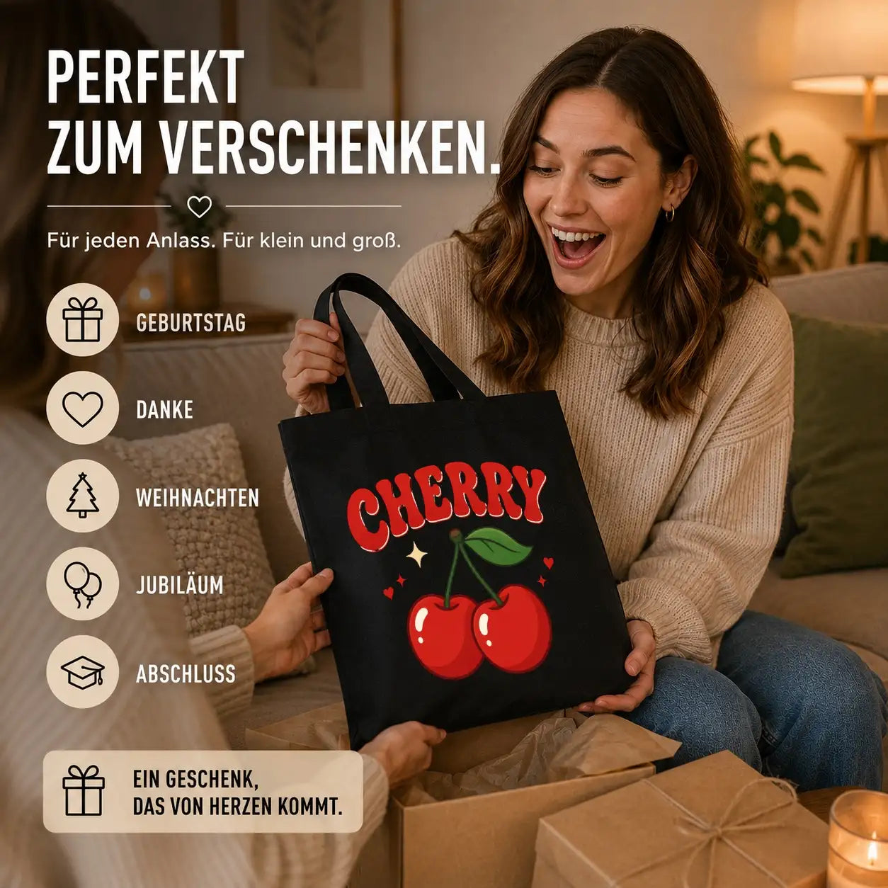 Baumwolltasche - Cherry Kirschen Motiv