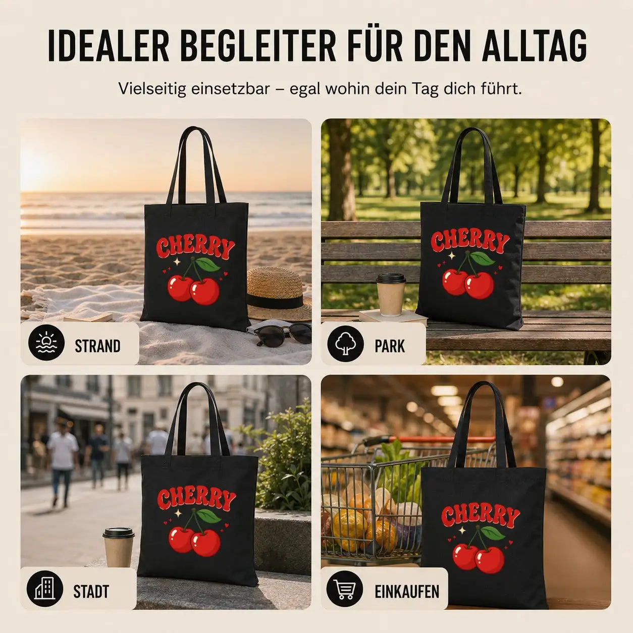 Baumwolltasche - Cherry Kirschen Motiv