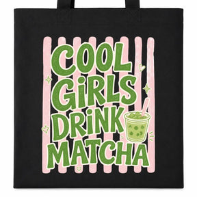 LIEBTASTISCH® Baumwolltasche Cool girls drink matcha - Stofftasche Beutel Einkaufsbeutel für Frauen Damen - Geschenk Geburtstag Weihnachten Freundin Mama - Macha - {FARBE}