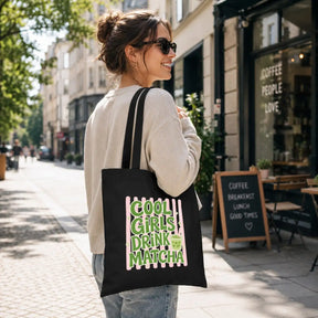 LIEBTASTISCH® Baumwolltasche Cool girls drink matcha - Stofftasche Beutel Einkaufsbeutel für Frauen Damen - Geschenk Geburtstag Weihnachten Freundin Mama - Macha - {FARBE}