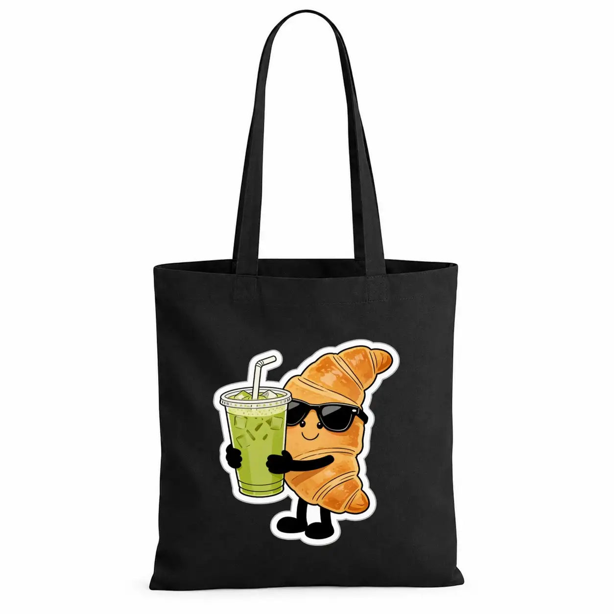 Baumwolltasche - Croissant mit Matcha-Getränk