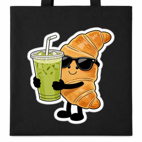 Baumwolltasche - Croissant mit Matcha-Getränk