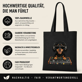 Baumwolltasche - Dackel DJ mit Sonnenbrille