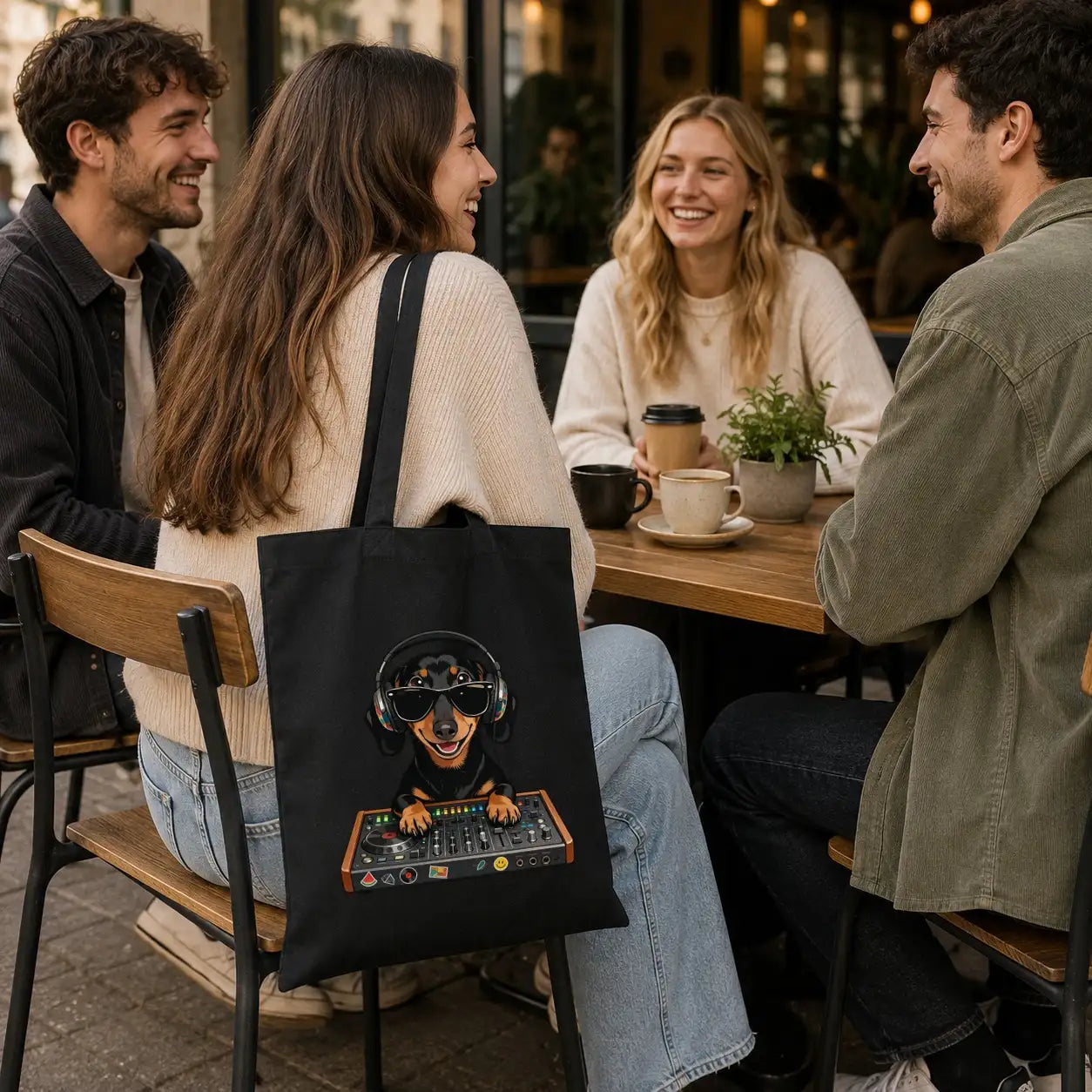 Baumwolltasche - Dackel DJ mit Sonnenbrille