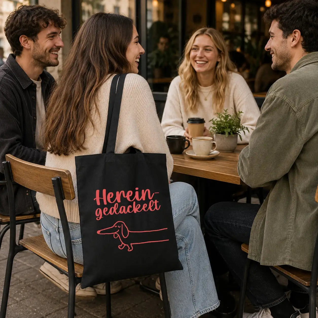 Baumwolltasche - Hereingedackelt Dackel Motiv