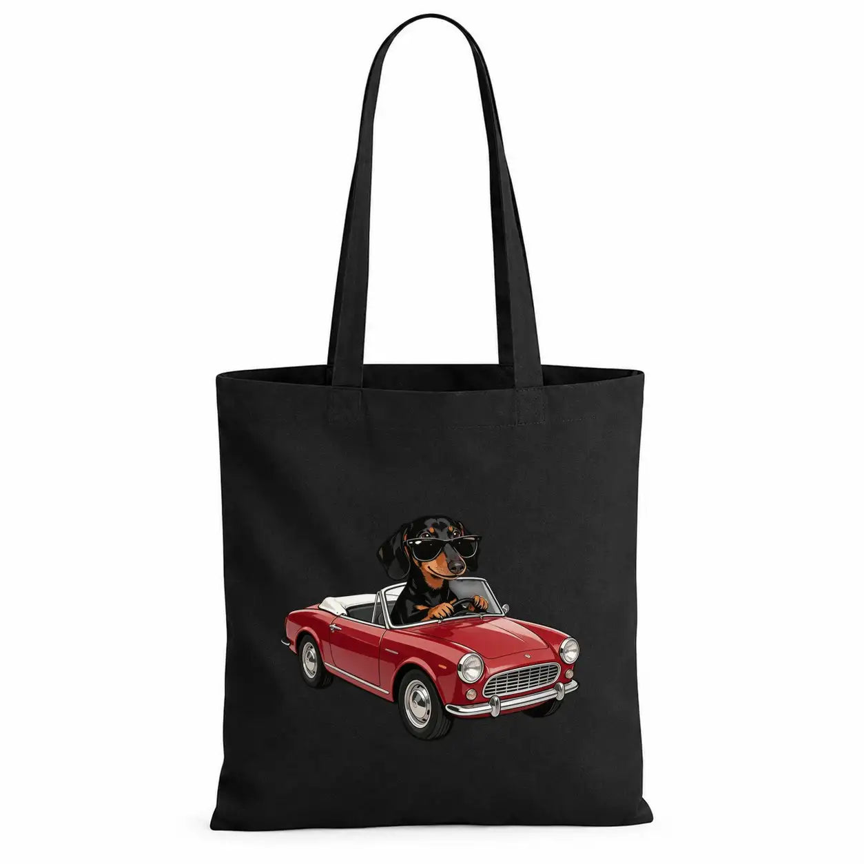 Baumwolltasche - Dackel mit Sonnenbrille im Auto