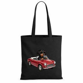 Baumwolltasche - Dackel mit Sonnenbrille im Auto
