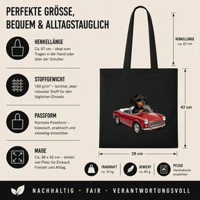 Baumwolltasche - Dackel mit Sonnenbrille im Auto