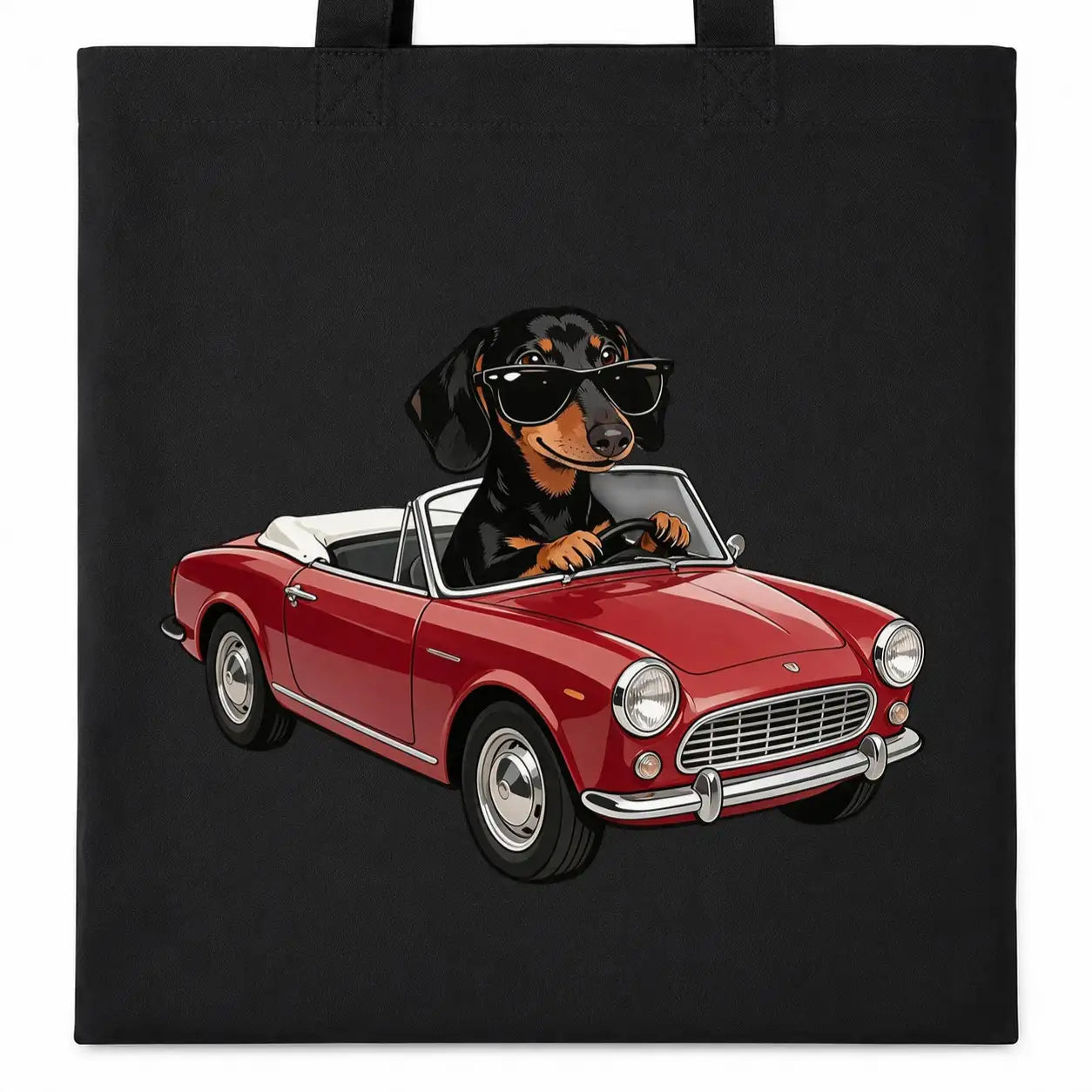 Baumwolltasche - Dackel mit Sonnenbrille im Auto