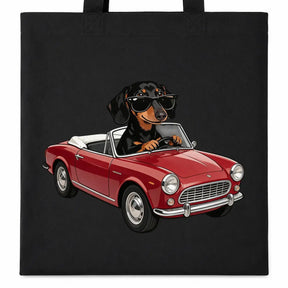 Baumwolltasche - Dackel mit Sonnenbrille im Auto