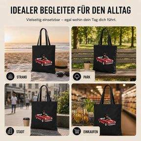 Baumwolltasche - Dackel mit Sonnenbrille im Auto