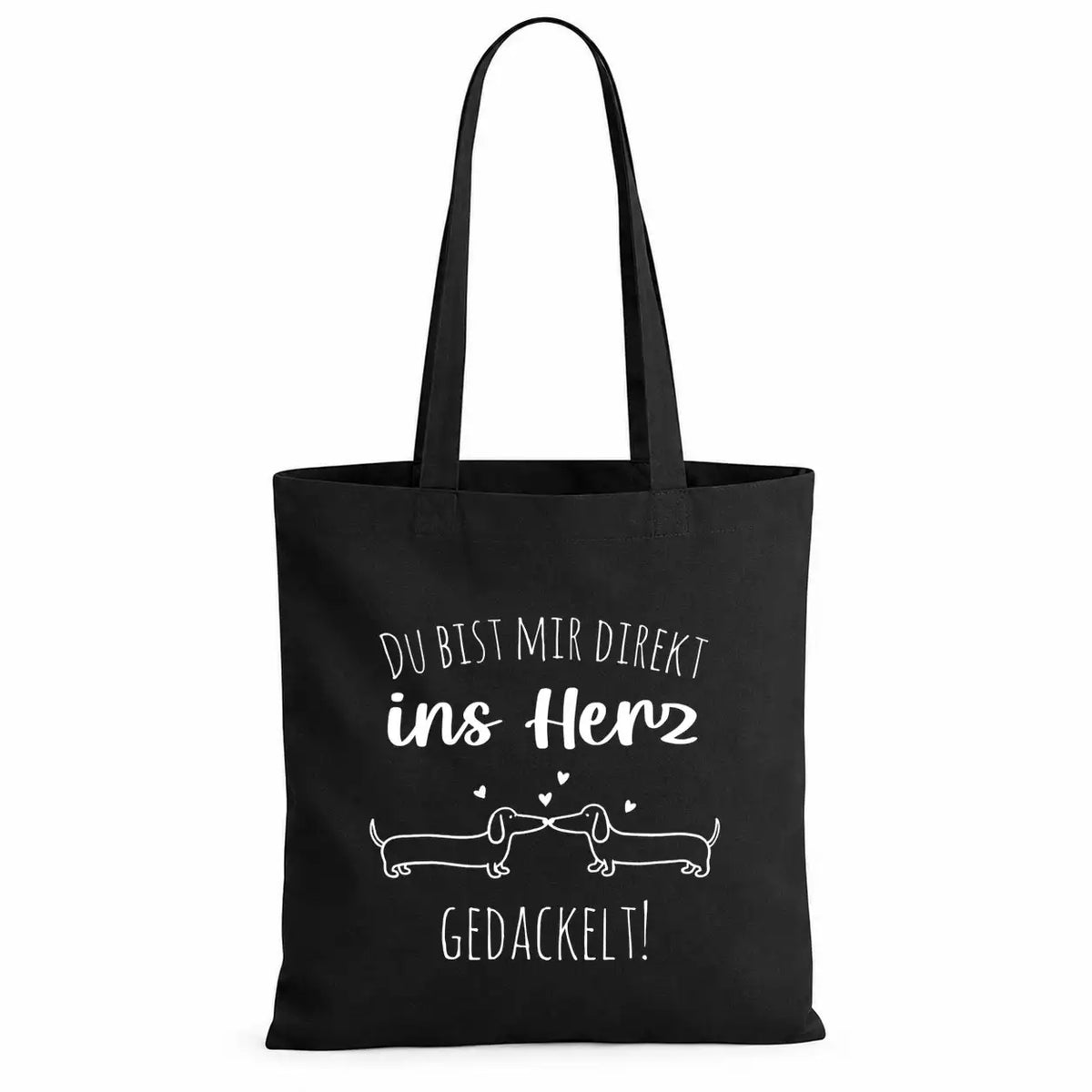 Baumwolltasche - Du bist mir direkt ins Herz gedackelt!