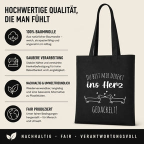 Baumwolltasche - Du bist mir direkt ins Herz gedackelt!