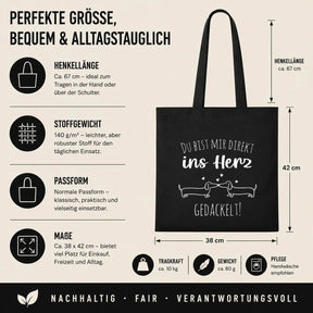 Baumwolltasche - Du bist mir direkt ins Herz gedackelt!