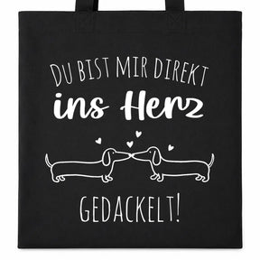 Baumwolltasche - Du bist mir direkt ins Herz gedackelt!