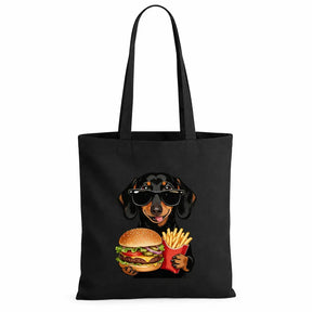 Baumwolltasche - Dackel Sonnenbrille Burger Pommes