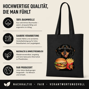 Baumwolltasche - Dackel Sonnenbrille Burger Pommes