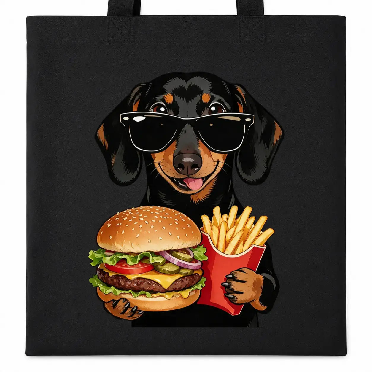 Baumwolltasche - Dackel Sonnenbrille Burger Pommes