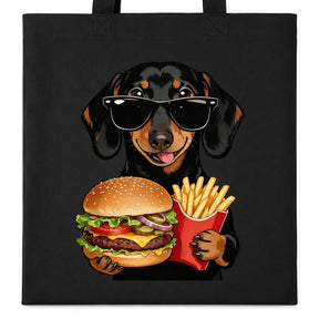 Baumwolltasche - Dackel Sonnenbrille Burger Pommes